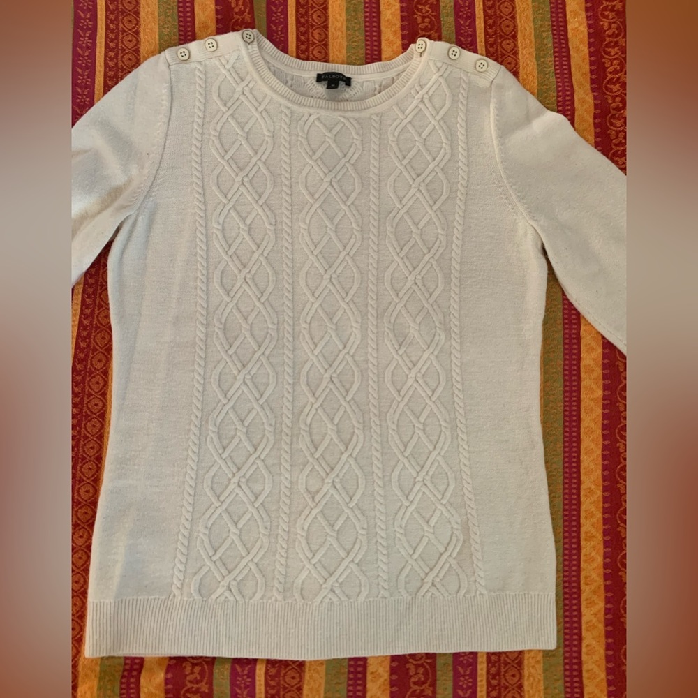 Talbots Fisherman Cable knit Cream Sweater sz Medium